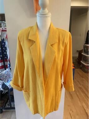 80s Joanna Vintage Yellow Lightweight Blazer Jacket Size Small Made in USA